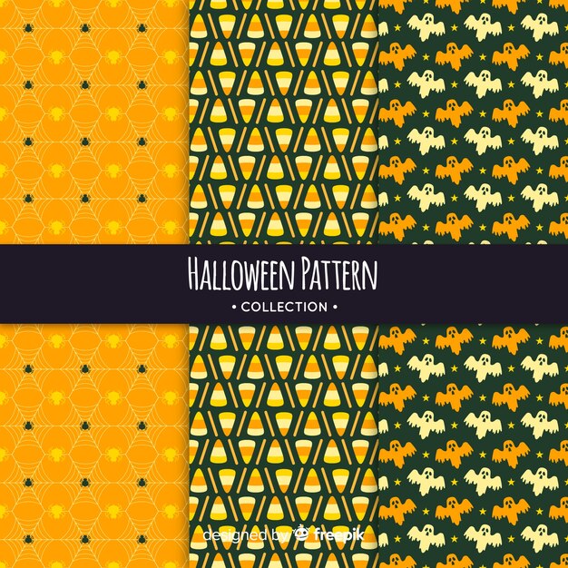 Kleurrijke Halloween-patrooninzameling met geometrisch ontwerp