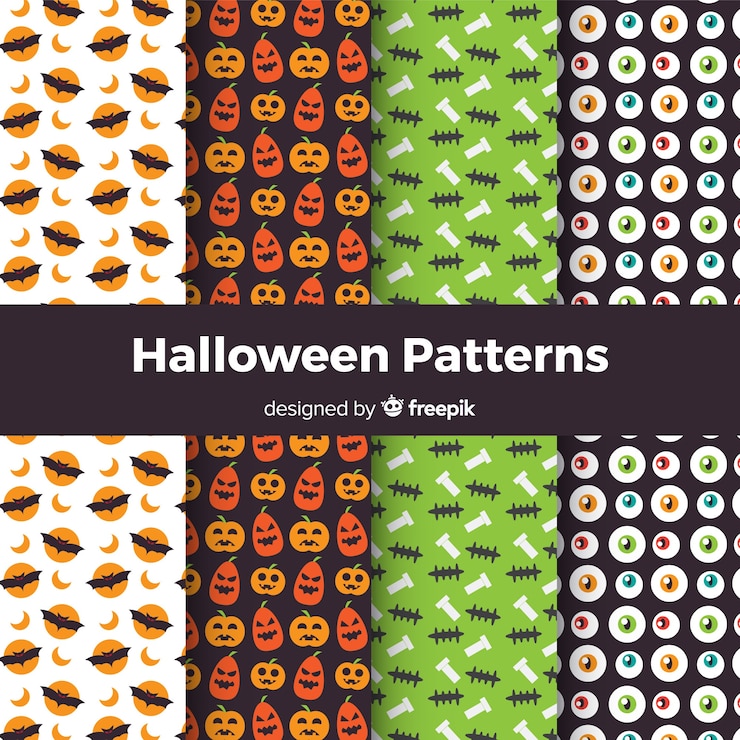 Gratis Vector kleurrijke halloween-patrooninzameling met vlak ontwerp