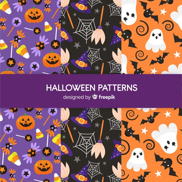 Kleurrijke Halloween-patrooninzameling met vlak ontwerp