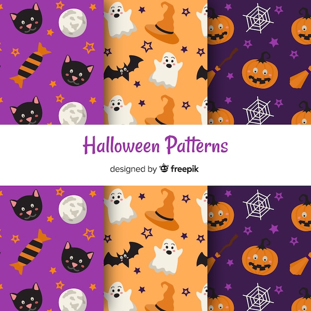 Kleurrijke Halloween-patrooninzameling met vlak ontwerp