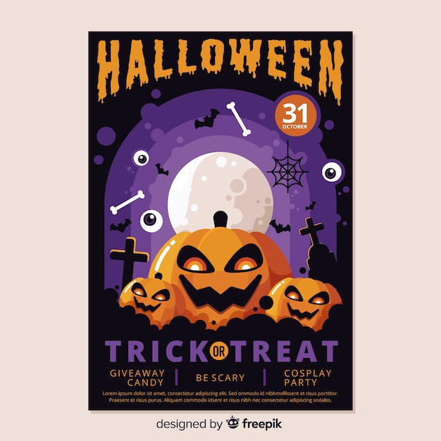 Gratis vector kleurrijke halloween-poster in plat ontwerp