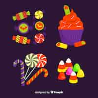 Gratis vector kleurrijke halloween snoep collectie in platte ontwerp