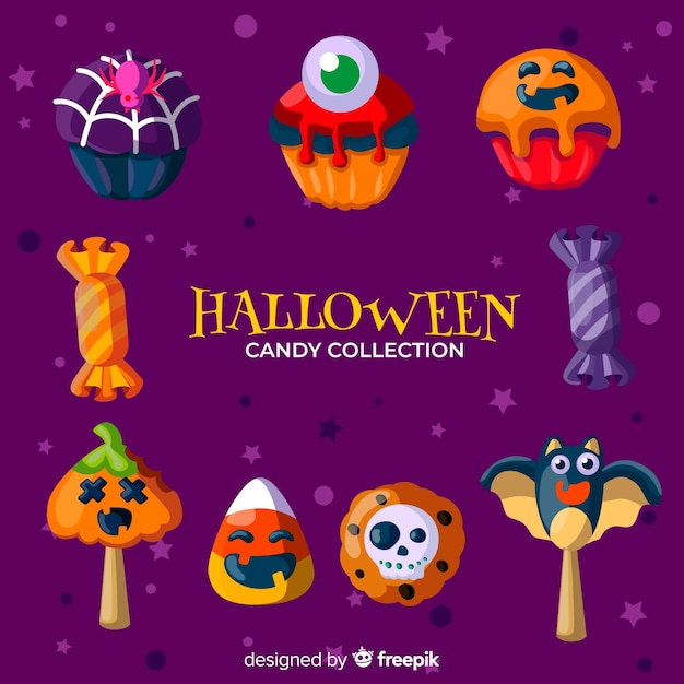 Kleurrijke halloween snoep collectie met platte ontwerp