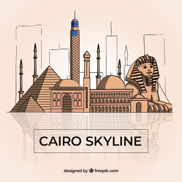 Gratis vector kleurrijke hand getekend cairo skyline