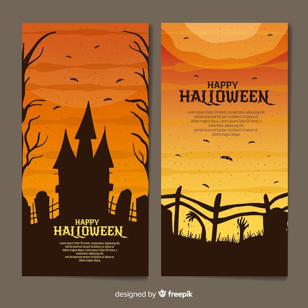 Gratis vector kleurrijke hand getekend halloween banners