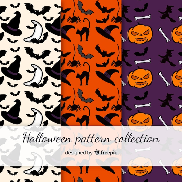 Gratis vector kleurrijke hand getekend halloween patroon collectie