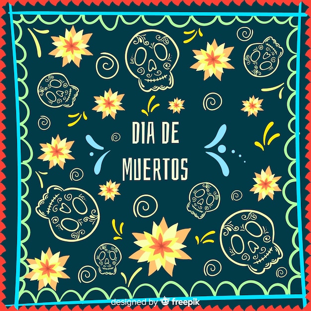 Gratis vector kleurrijke hand getekende día de muertos achtergrond