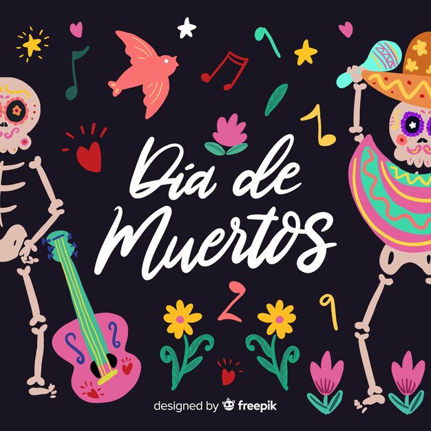 Kleurrijke hand getekende día de muertos achtergrond