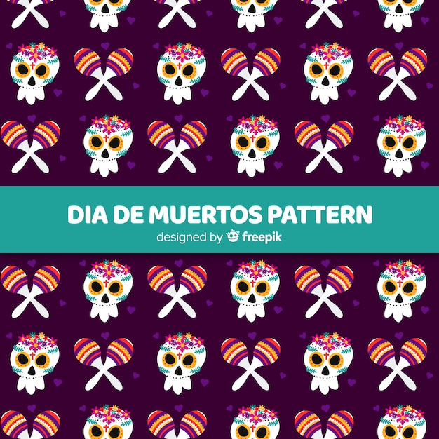 Kleurrijke hand getrokken día de muertos patrooninzameling