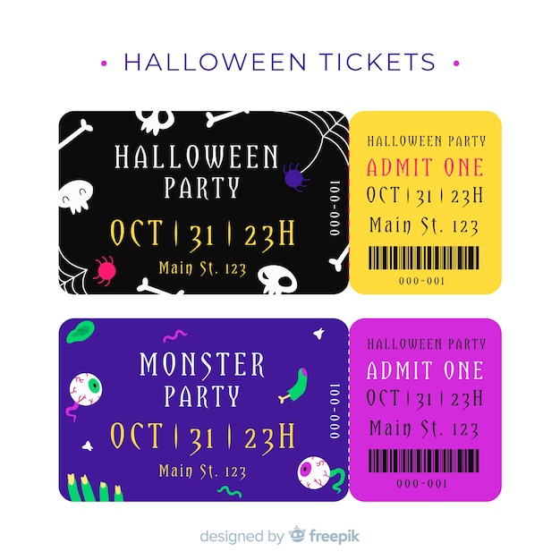 Gratis vector kleurrijke hand getrokken halloween party ticket sjabloon