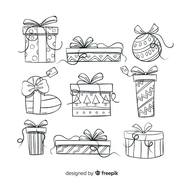 Gratis vector kleurrijke hand getrokken kerstcadeau collectie