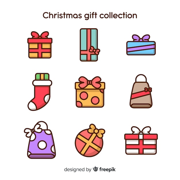 Gratis vector kleurrijke hand getrokken kerstcadeau collectie