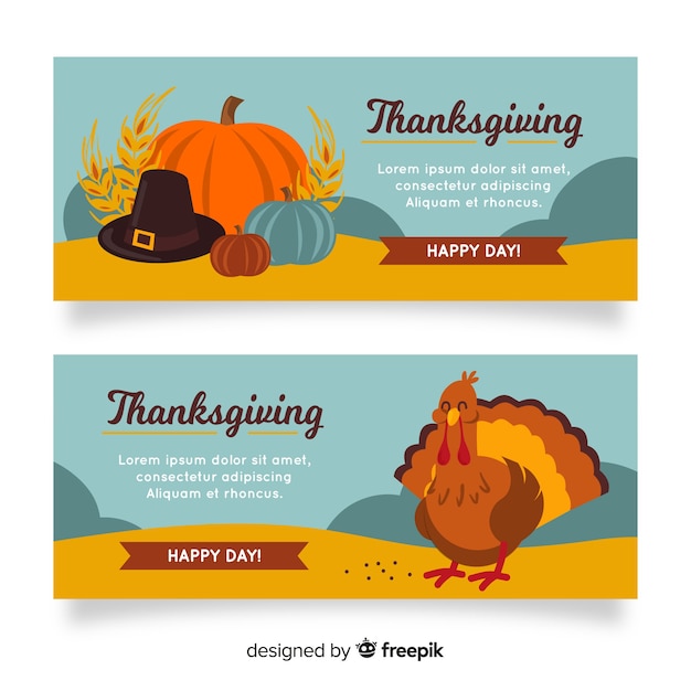 Kleurrijke handgetekende thanksgiving banners