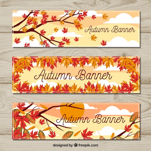 Kleurrijke herfstbanners met bladeren