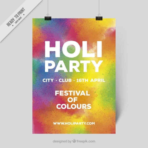 Gratis vector kleurrijke holi feest poster