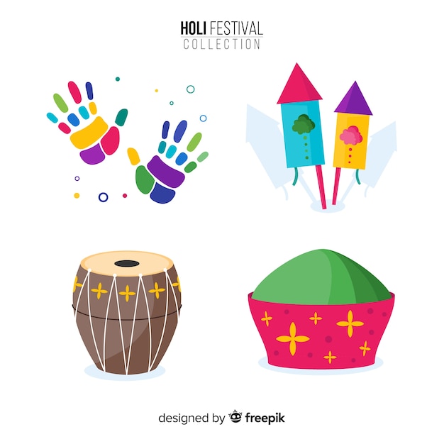 Gratis vector kleurrijke holi festival element ingesteld