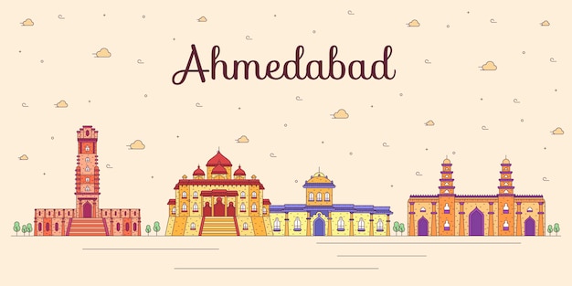 Kleurrijke illustratie van de skyline van ahmedabad