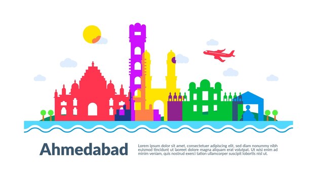 Kleurrijke illustratie van de skyline van ahmedabad