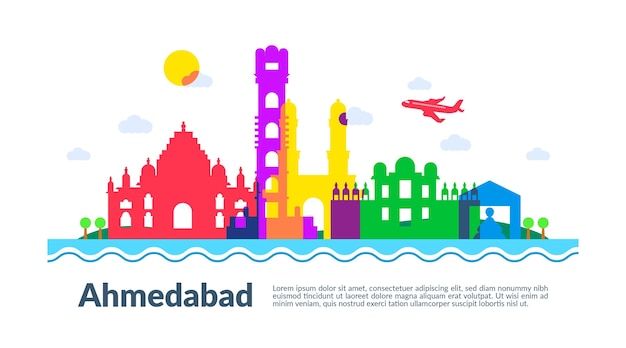 Kleurrijke illustratie van de skyline van ahmedabad