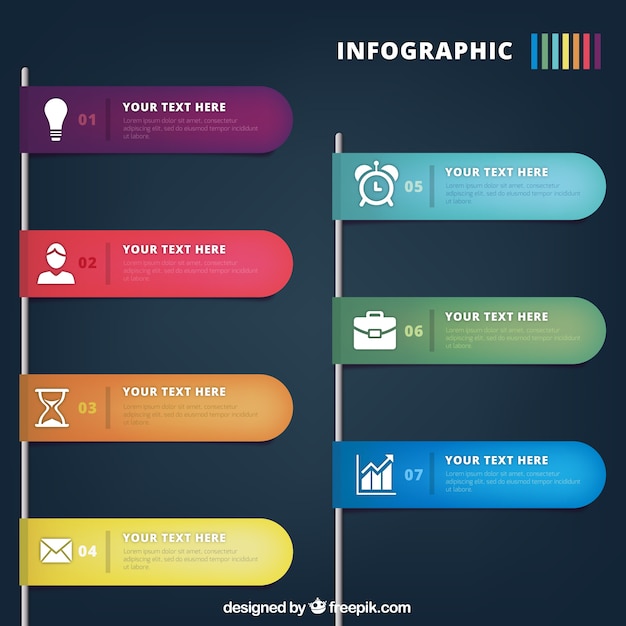 Kleurrijke infographic banners met witte pictogrammen