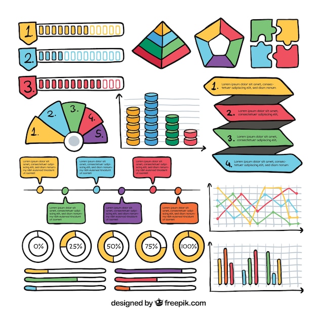 Kleurrijke infographic elementen collectie in de hand getrokken stijl