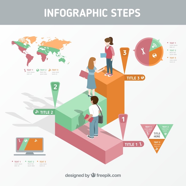 Kleurrijke infographic stappen met mensen in isometrische stijl