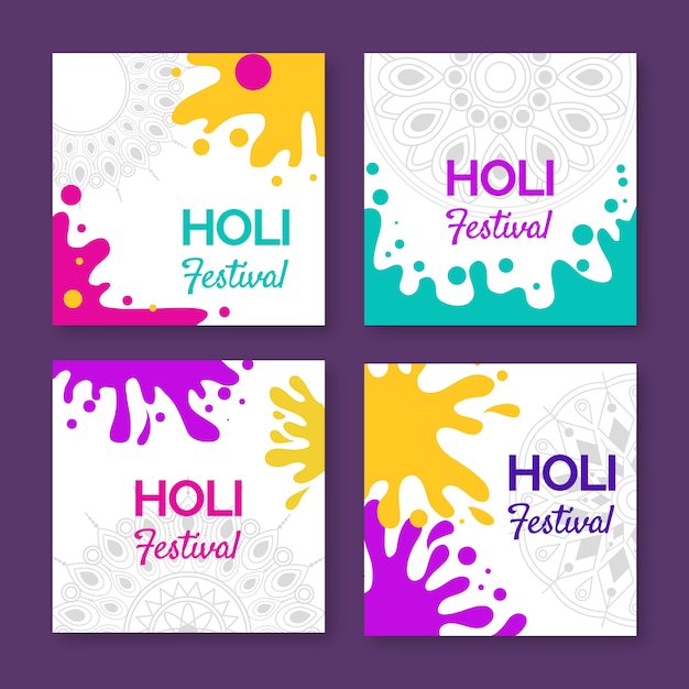 Kleurrijke instagram-postcollectie voor holi