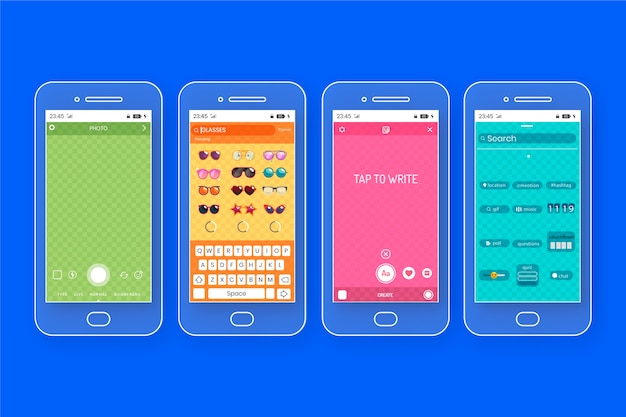 Gratis vector kleurrijke instagram verhalen interface sjablonen