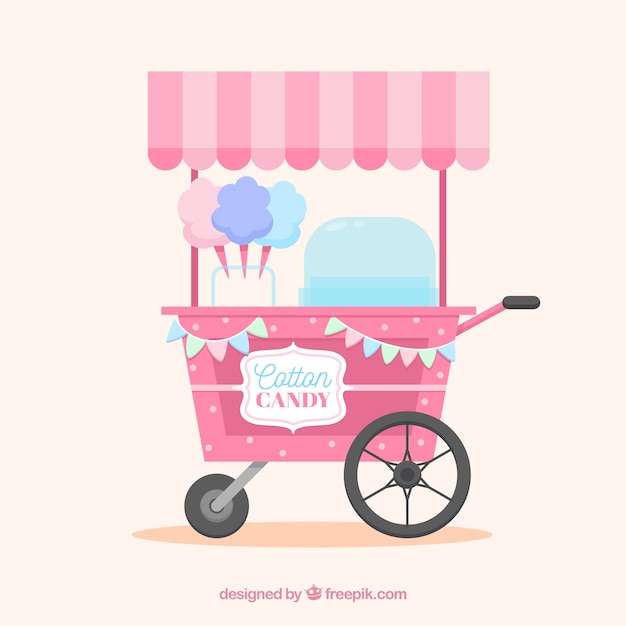 Gratis vector kleurrijke katoen candy cart met vlak ontwerp