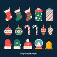 Gratis vector kleurrijke kerst element collectie met platte ontwerp