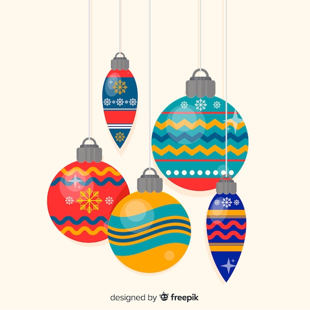 Gratis vector kleurrijke kerstballen collectie met plat ontwerp