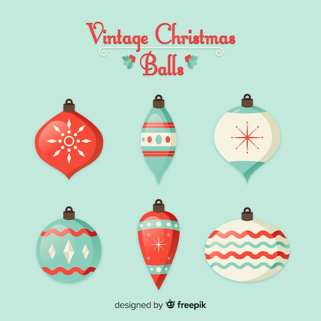 Gratis vector kleurrijke kerstballen collectie met vintage stijl