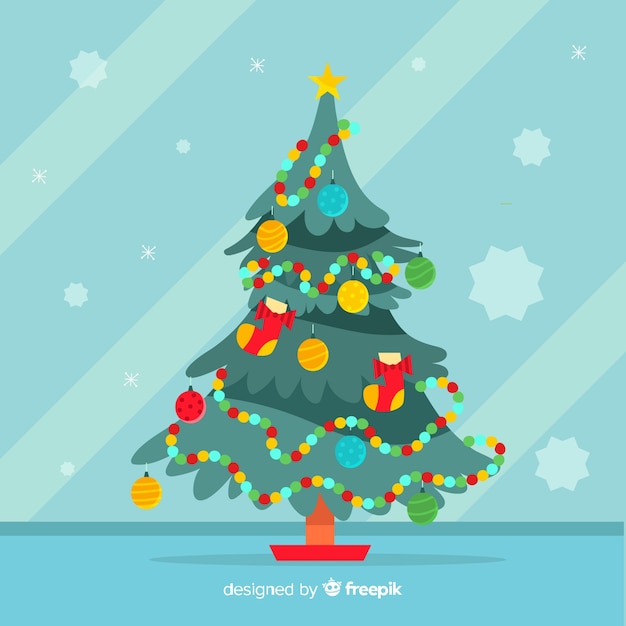 Gratis vector kleurrijke kerstboom achtergrond