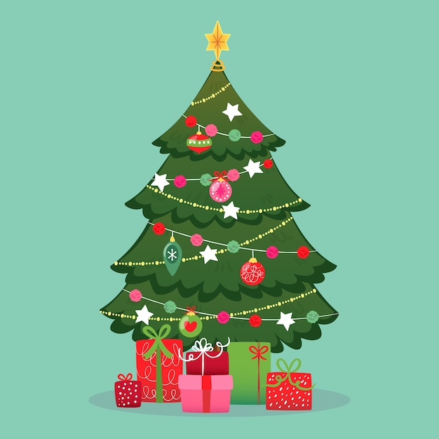 Kleurrijke kerstboom in plat ontwerp