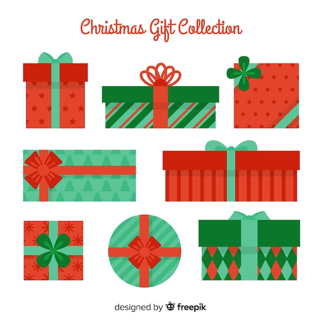 Gratis vector kleurrijke kerstcadeau collectie met platte ontwerp