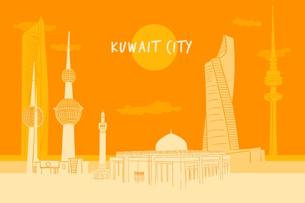 Kleurrijke Koeweit skyline illustratie