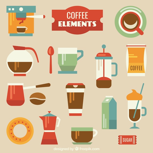Gratis vector kleurrijke koffie elementen