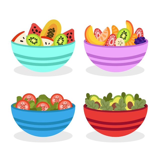 Gratis vector kleurrijke kom gevuld met fruitsalade