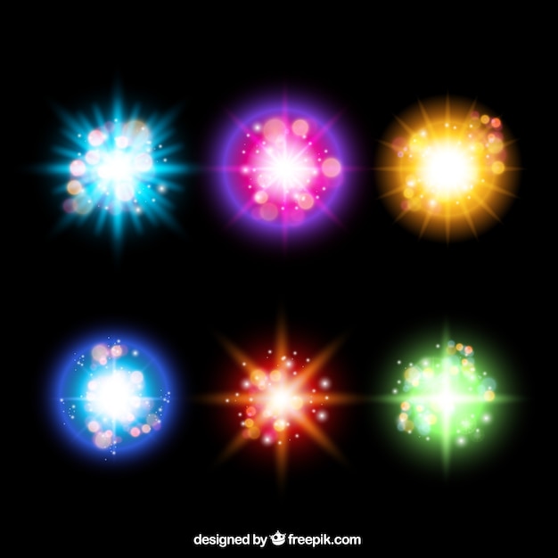 Gratis vector kleurrijke lens flare-collectie