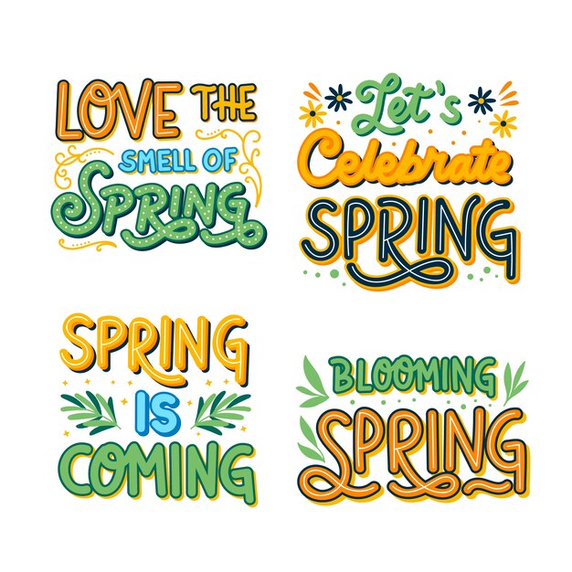 Kleurrijke lente belettering stickers collectie