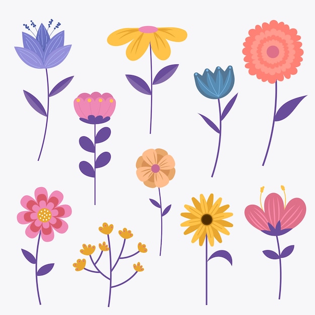 Gratis vector kleurrijke lente bloemencollectie