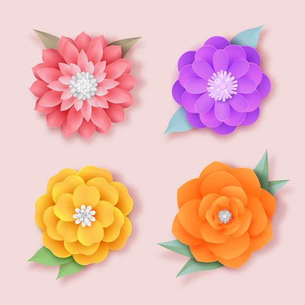 Gratis vector kleurrijke lente bloemenpakket