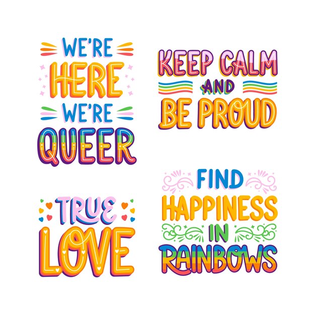 Kleurrijke lgbt-belettering stickerset