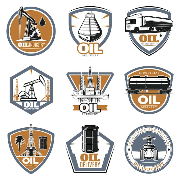 Gratis vector kleurrijke logo-set voor olie-extractie
