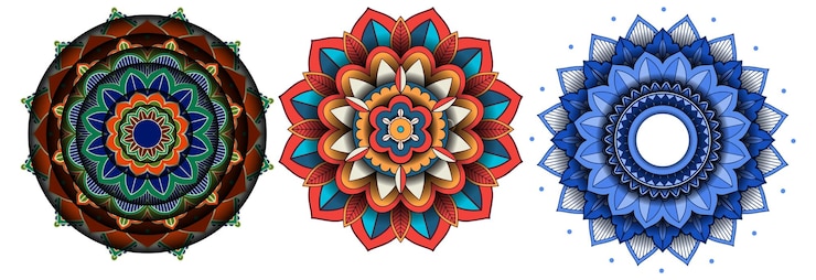 Gratis Vector kleurrijke mandala-patronen in harmonie