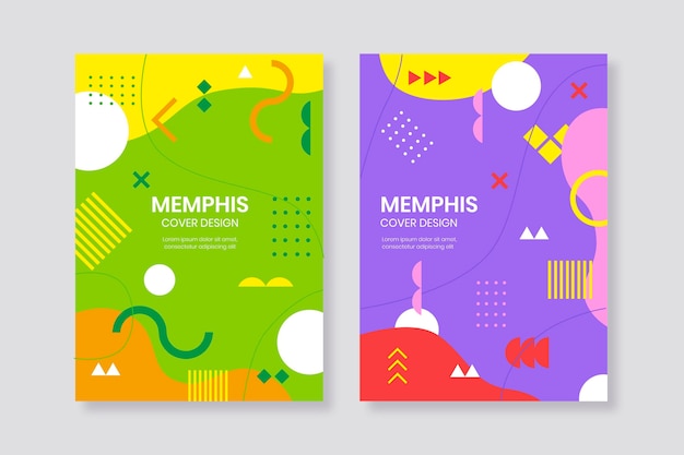 Kleurrijke memphis-ontwerp omslagset