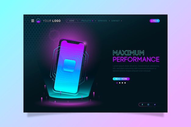 Kleurrijke neon-landingspagina met smartphone