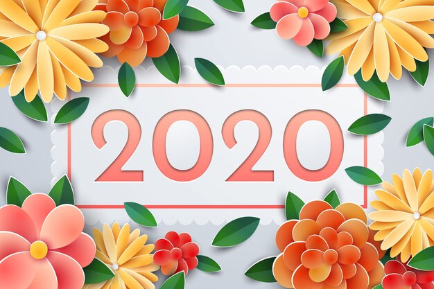 Kleurrijke nieuwe jaar 2020 achtergrond in papierstijl