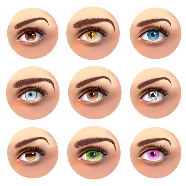 Gratis vector kleurrijke ogen met verschillende leerlingen set