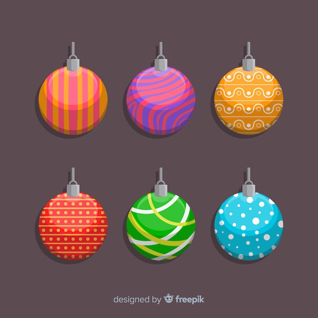 Gratis vector kleurrijke ontwerpen voor platte kerstballen